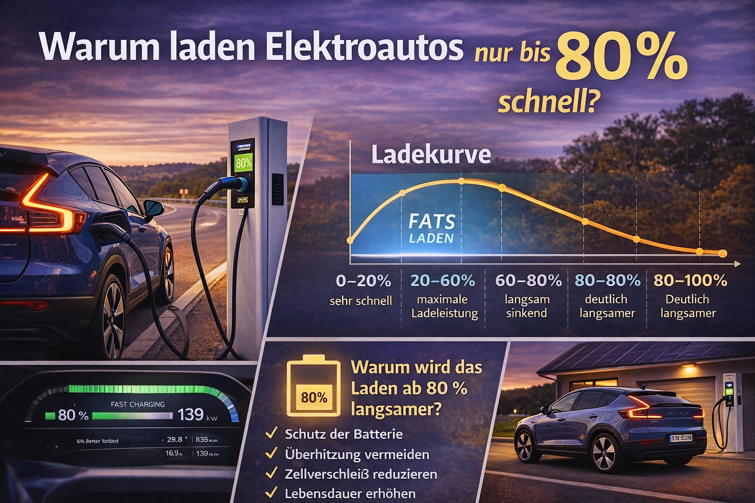 Warum laden Elektroautos nur bis 80 % schnell?